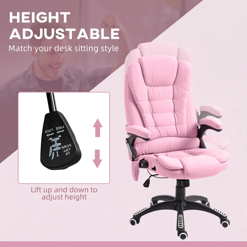 Vinsetto 6 Point Vibrating Massage Office Chair High Back Executive Chair with Reclining Back, Swivel Wheels, Pink