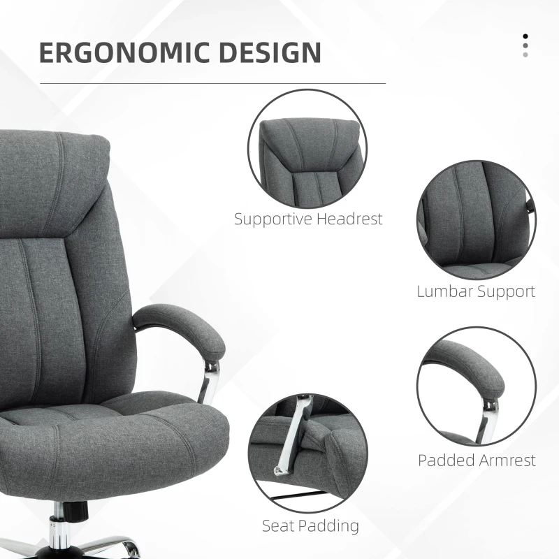 Vinsetto High Back Swivel Office Chair Task Ergonomic Linen Fabric Computer Chair, with Arm, Adjustable Height, Grey