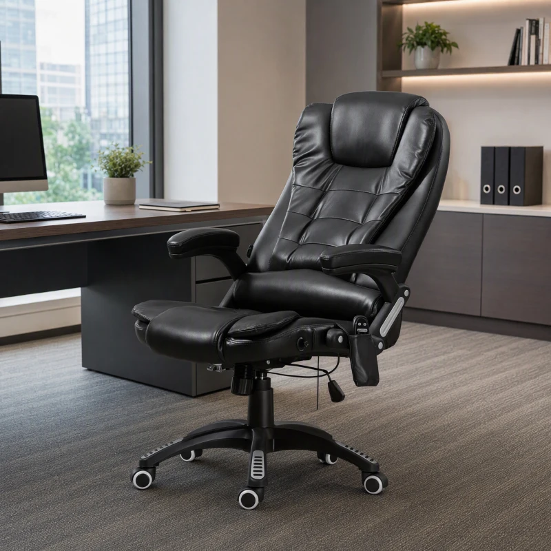 Vinsetto Reclining Massage Office Chair, Executive Office Chair with High Back, Swivel Wheels, Black