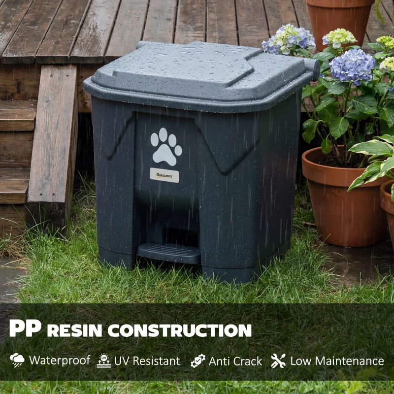 Outsunny Dog Poop Outdoor Garbage Bin, 8 Gal Pet Waste Garbage Can with Lid and Pedal, Waterproof Plastic Trash Can, Dark Grey