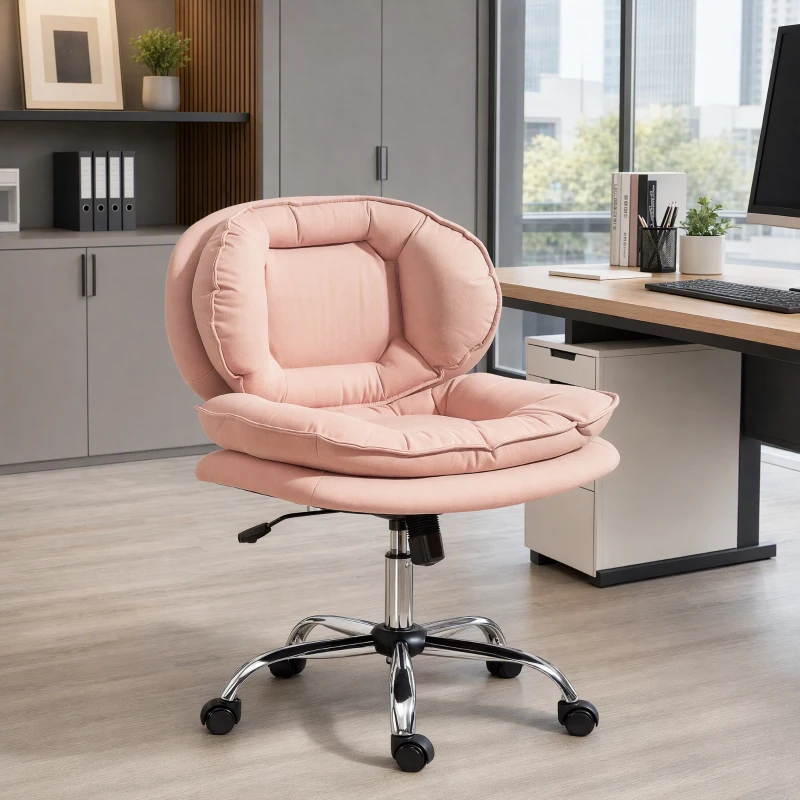 HOMCOM Armless office chair, Swivel Wide Office Chair with Leathaire Upholstery, Tilting, No Arm, Pink