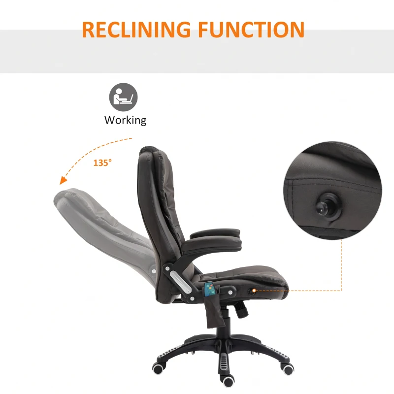 HOMCOM Executive Massage Chairs Heated High Back Reclining Office Chair Swivel Leather Adjustable Vibrating Furniture Black