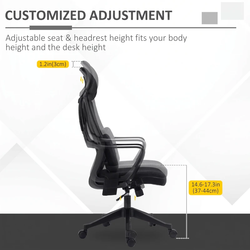 Vinsetto Office Chair High Back, Ergonomic Mesh Computer Chair Executive Task Chair with Massage Lumbar Support & Headrest Rocking