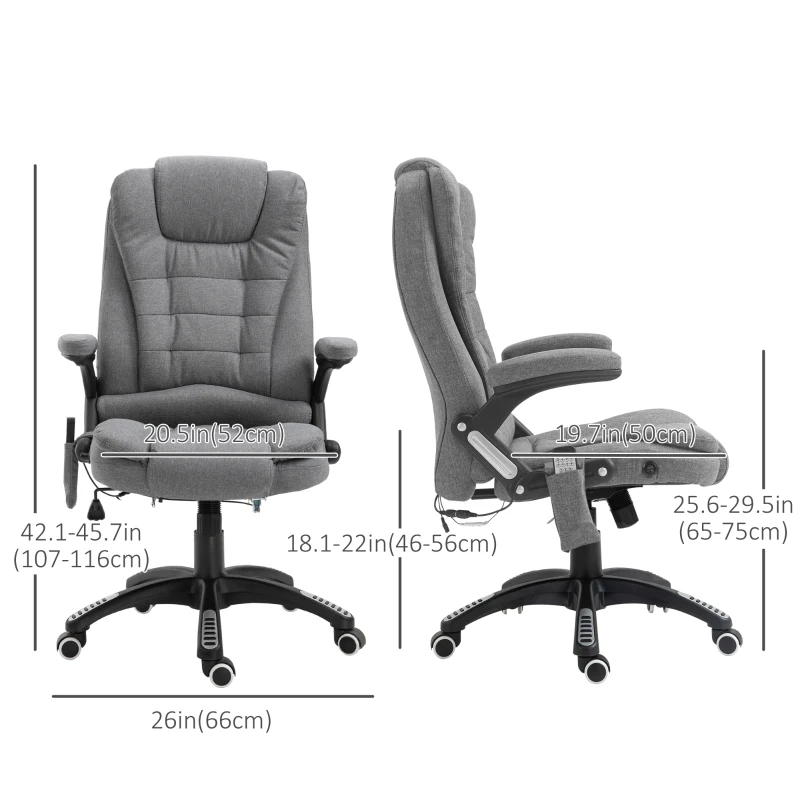 Vinsetto Executive Office Chair, High Back Ergonomic Chair with 6-Point Vibration, 130° Reclining Back, Adjustable Height, Grey