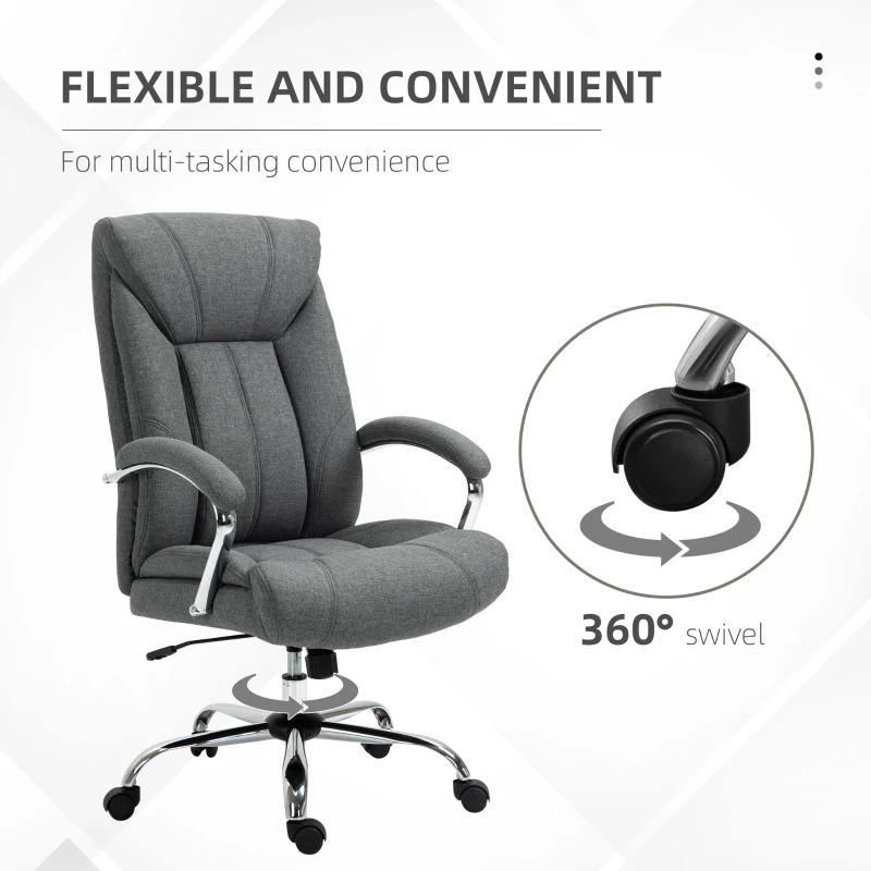 Vinsetto High Back Swivel Office Chair Task Ergonomic Linen Fabric Computer Chair, with Arm, Adjustable Height, Grey