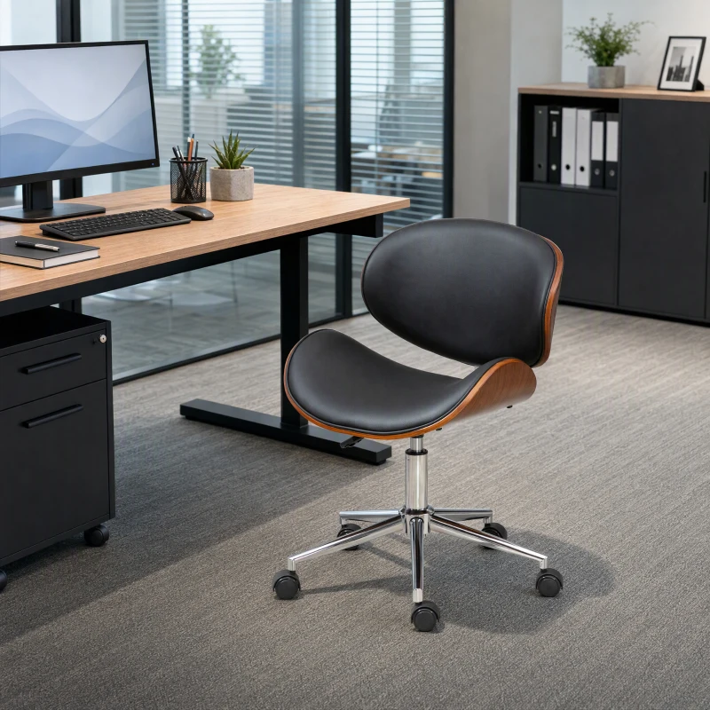 Vinsetto Chair, Faux Leather and Bentwood Computer Desk Chair with 360 Degree Swivel Wheels, Black