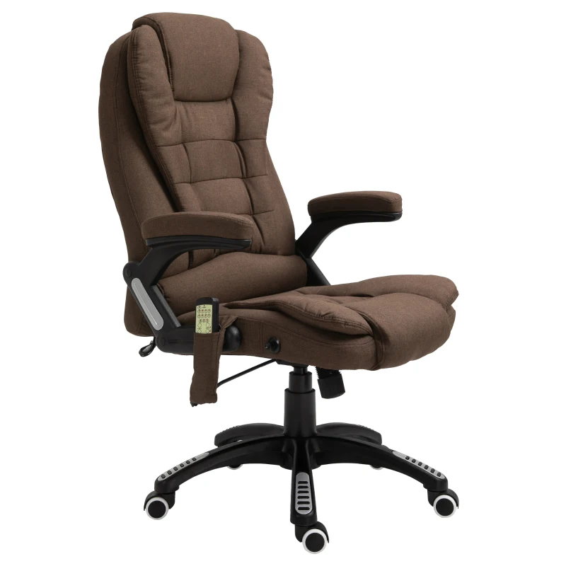 Vinsetto Reclining Massage Office Chair, Executive Office Chair with High Back, Swivel Wheels, Brown