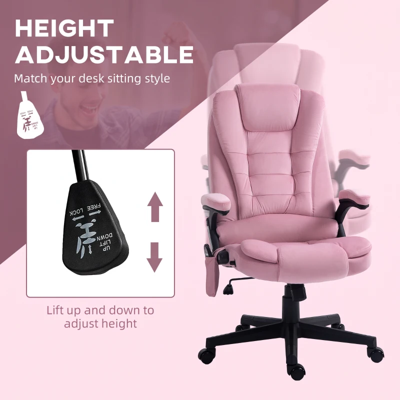Vinsetto Reclining Massage Office Chair, Executive Office Chair with High Back, Swivel Wheels, Pink
