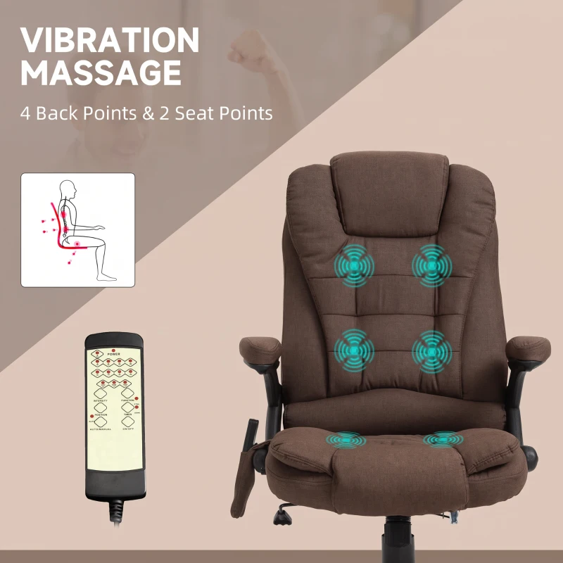 Vinsetto Reclining Massage Office Chair, Executive Office Chair with High Back, Swivel Wheels, Brown
