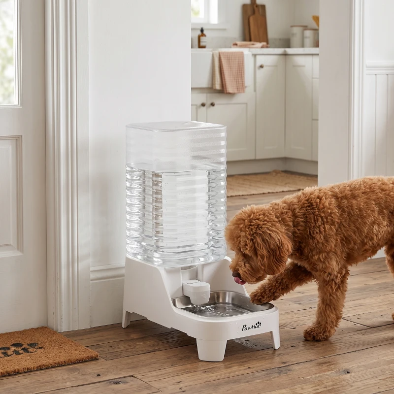 PawHut 8L Automatic Dog Water Dispenser, Gravity Pet Waterer w/ Patented Faucet, Stainless Steel Bowl, Large Capacity
