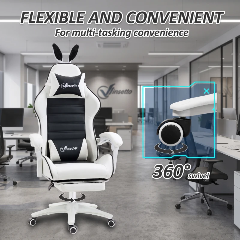 HOMCOM Cute Racing Gamer Chair, PU Leather Gaming Chair with Footrest, Headrest and Lumbar Support, Black