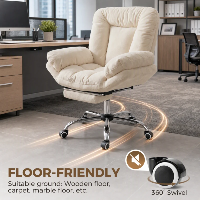 HOMCOM Armless office chair with Wheels, Waterfall Armrests, Overstuffed Wide Office Chair with Footrest, Beige