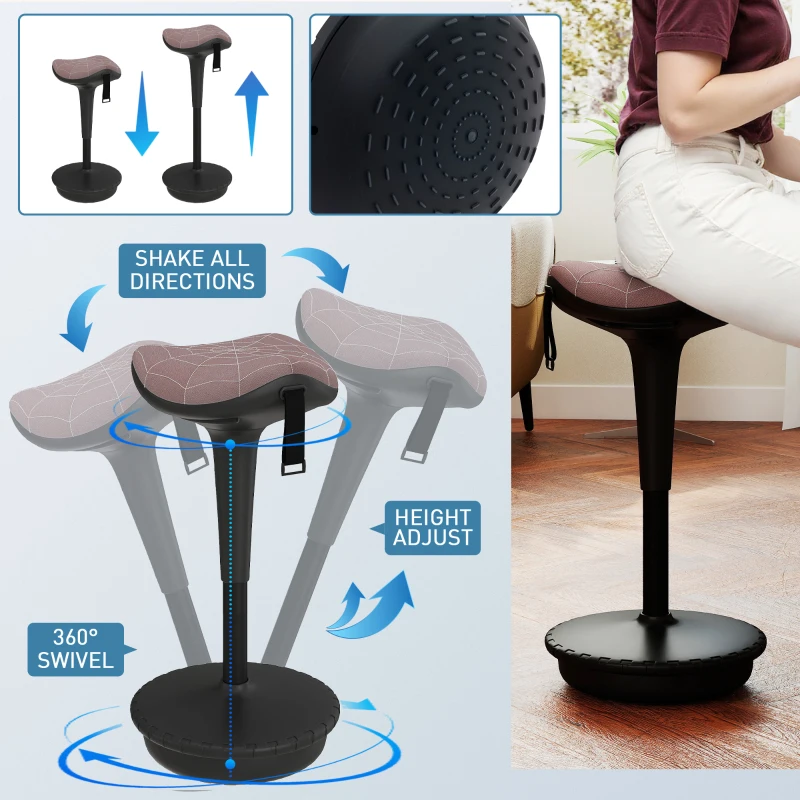 Vinsetto Backless Wobble Stool Chair, Standing Desk Chair, Adjustable Learning Stool for Office Desks, with Rocking Motion, Brown