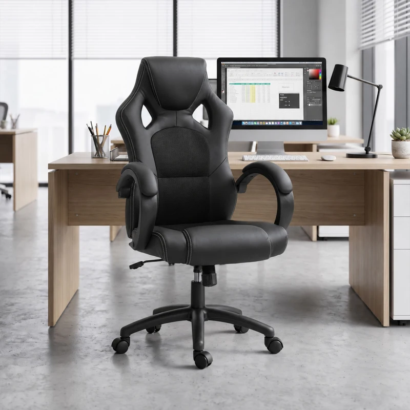 HOMCOM Racing Gaming Chair Computer Gamer Chair with Swivel Wheels, Padded Headrest, Tilt Function, Black
