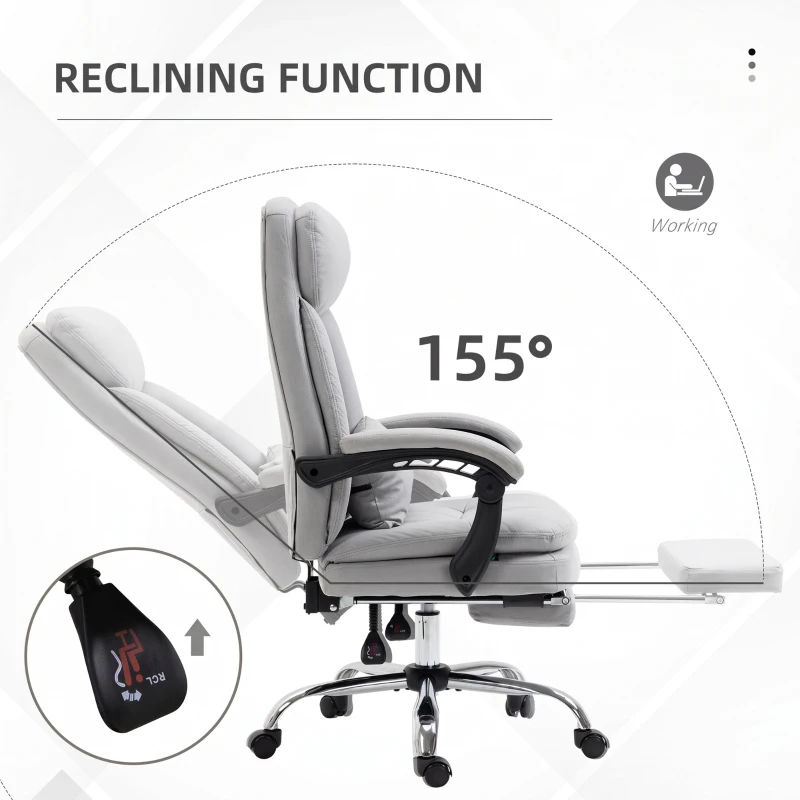 Vinsetto High Back Office Chair, Microfibre Computer Desk Chair with Lumbar Support Pillow, Foot Rest, Reclining Back, Arm, Grey