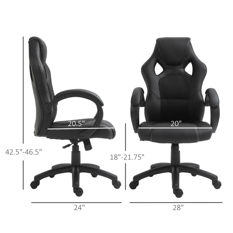 HOMCOM Racing Gaming Chair Computer Gamer Chair with Swivel Wheels, Padded Headrest, Tilt Function, Black
