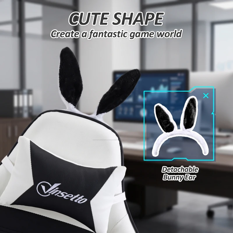 HOMCOM Cute Racing Gamer Chair, PU Leather Gaming Chair with Footrest, Headrest and Lumbar Support, Black