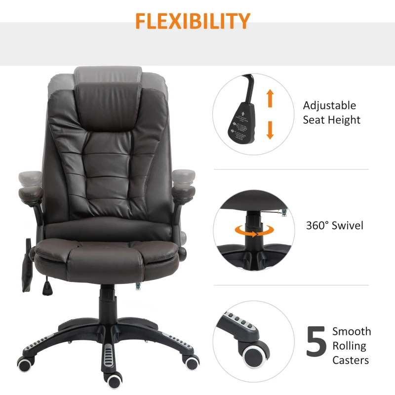 HOMCOM Executive Massage Chairs Heated High Back Reclining Office Chair Swivel Leather Adjustable Vibrating Furniture Black