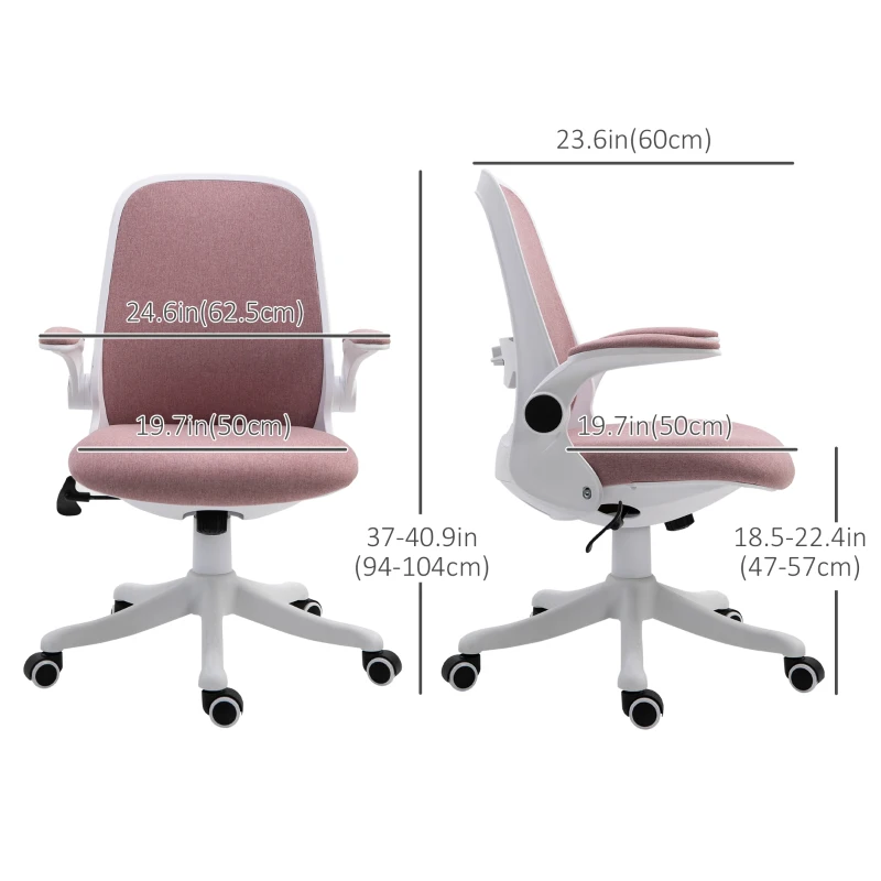 Vinsetto 360° Swivel Office Chair Task Chair, Breathable Fabric Computer Chair with Flip-up Arms and Adjustable Height, Pink