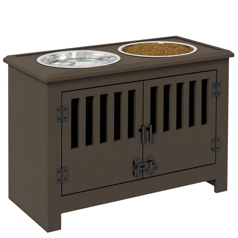 PawHut Dog Food Storage Cabinet with Bowls & Dog Feeding Station, Espresso