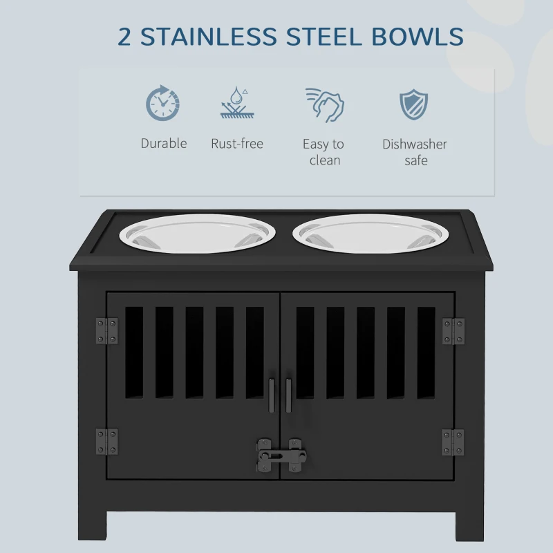PawHut Dog Food Storage Cabinet with Bowls & Dog Feeding Station, Black