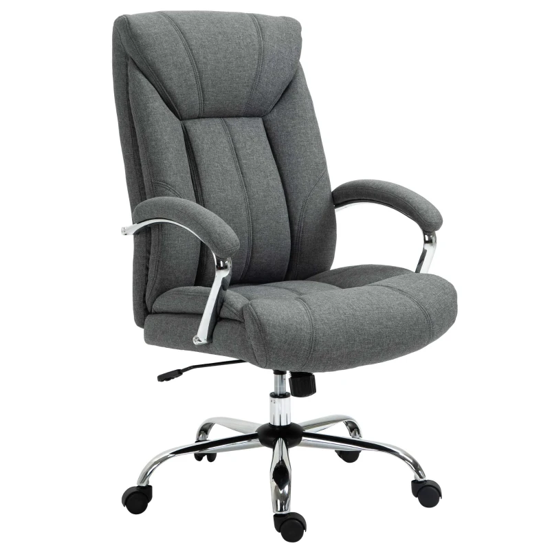 Vinsetto High Back Swivel Office Chair Task Ergonomic Linen Fabric Computer Chair, with Arm, Adjustable Height, Grey