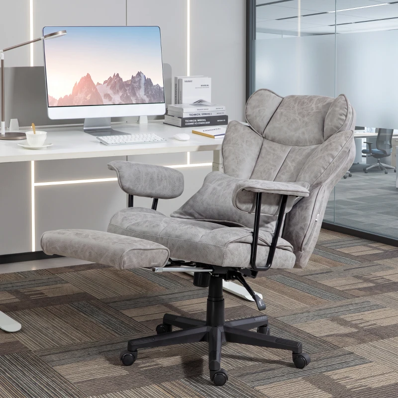 HOMCOM Big and Tall Office Chair with Foot Rest, 400LBS High Back Desk Chair with Padded Armrests, Lumbar Support, Grey