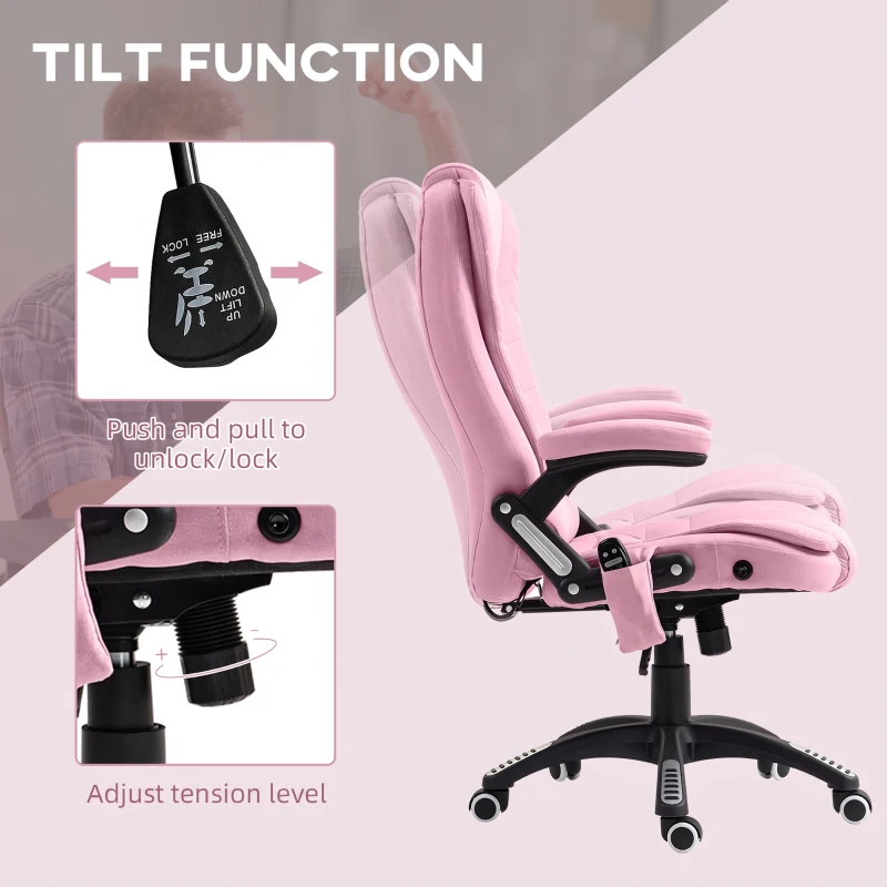Vinsetto 6 Point Vibrating Massage Office Chair High Back Executive Chair with Reclining Back, Swivel Wheels, Pink