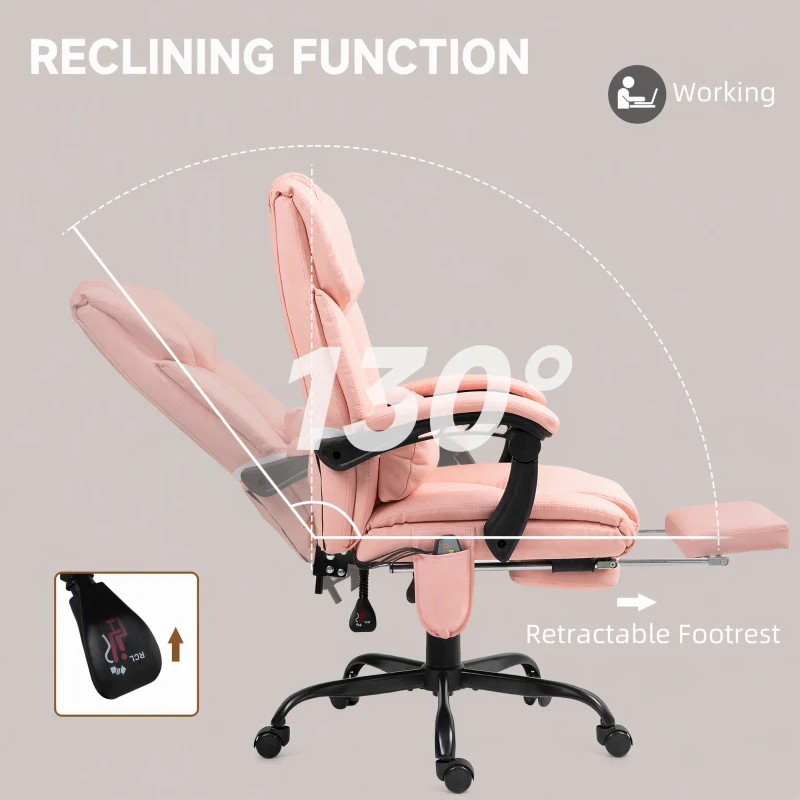 Vinsetto 6-Point Vibration Massage Chair, Height Adjustable Reclining Computer Chair with Retractable Footrest, Pink