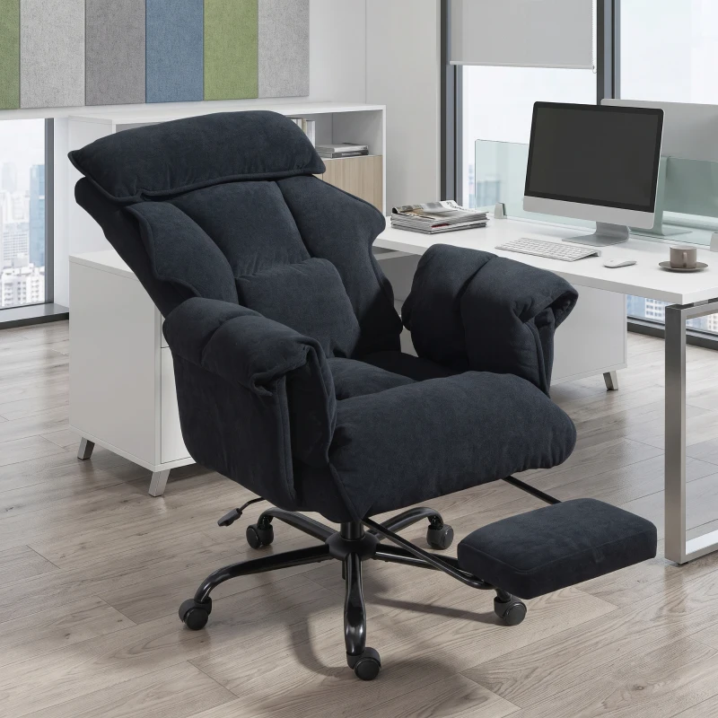 HOMCOM Desk Chair, Computer Office Chair with Footrest, Adjustable Backrest and Headrest, Black