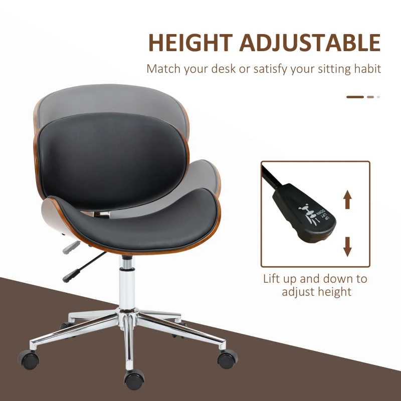 Vinsetto Chair, Faux Leather and Bentwood Computer Desk Chair with 360 Degree Swivel Wheels, Black