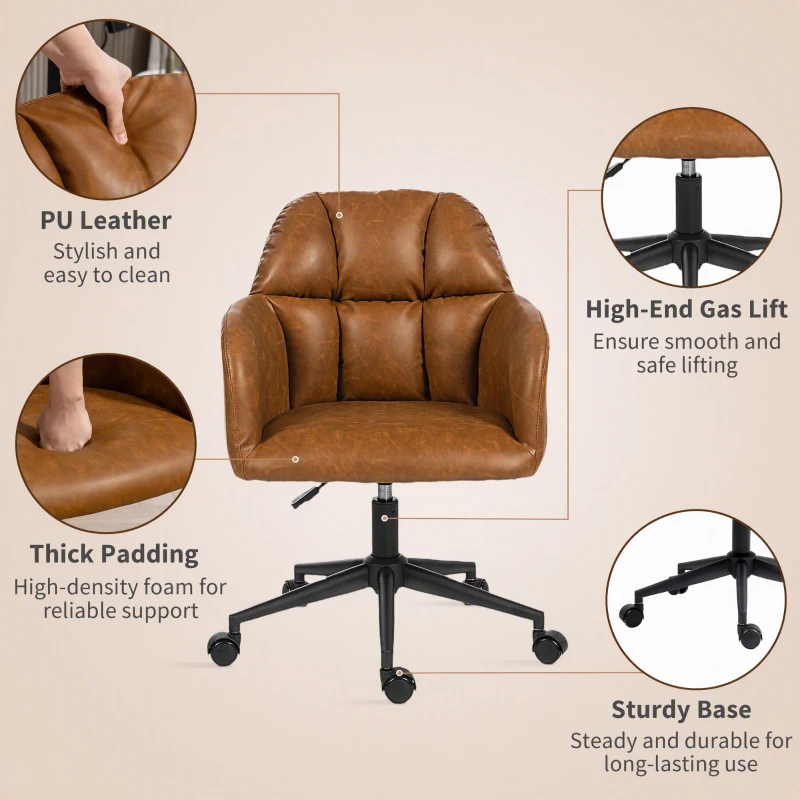 HOMCOM Swivel Office Chair, Faux Leather Desk Chair with Adjustable Height for office spaces, work, Brown