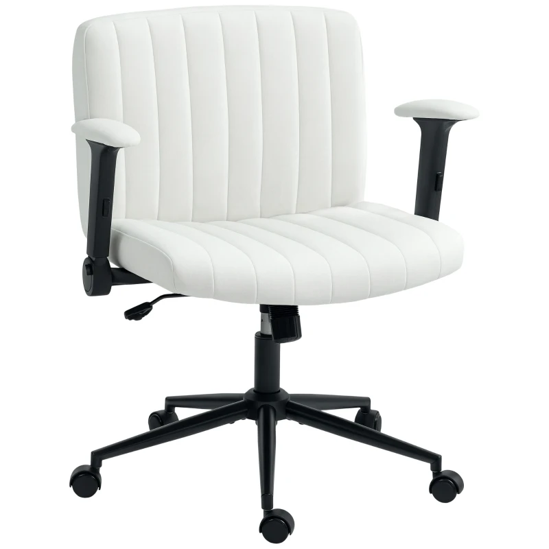 HOMCOM Armless Office Chair with Flip-up Armrests, Wheels, Wide Office Chair with Adjustable Height, Tilting, Cream White