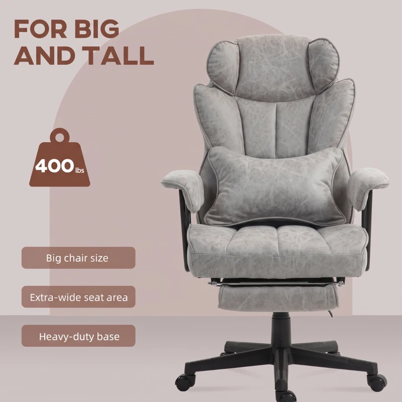 HOMCOM Big and Tall Office Chair with Foot Rest, 400LBS High Back Desk Chair with Padded Armrests, Lumbar Support, Grey