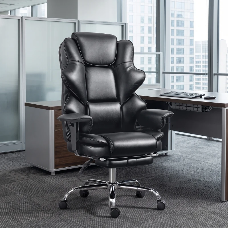 HOMCOM Big and Tall Office Chair, 400 lbs Overstuffed Desk Chair with Spring Cushion, Shaped Foam, PU Leather