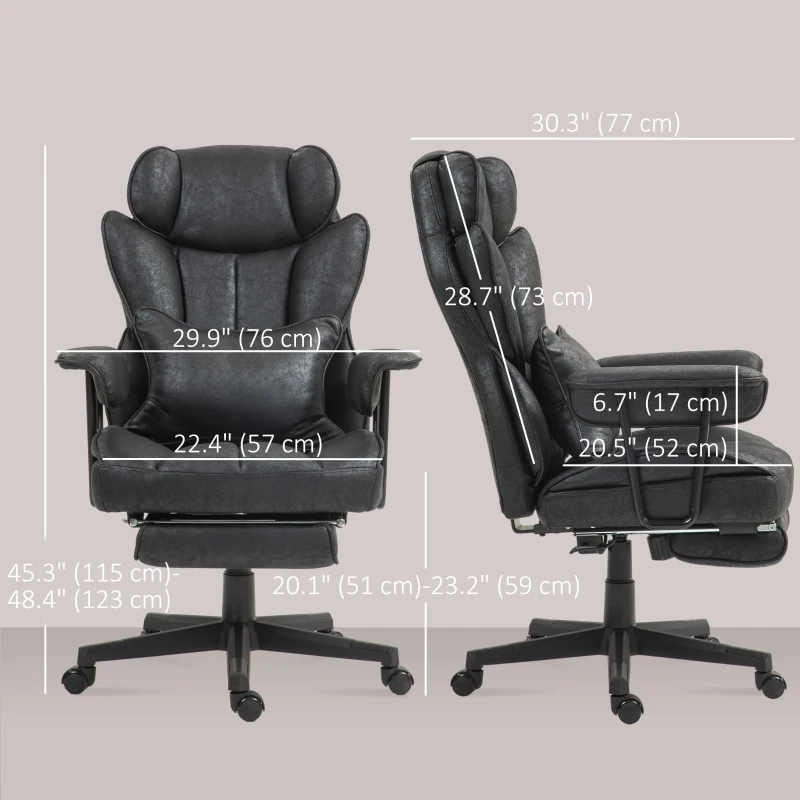 HOMCOM Big and Tall Office Chair with Foot Rest, 400LBS High Back Desk Chair with Padded Armrests, Lumbar Support, Black
