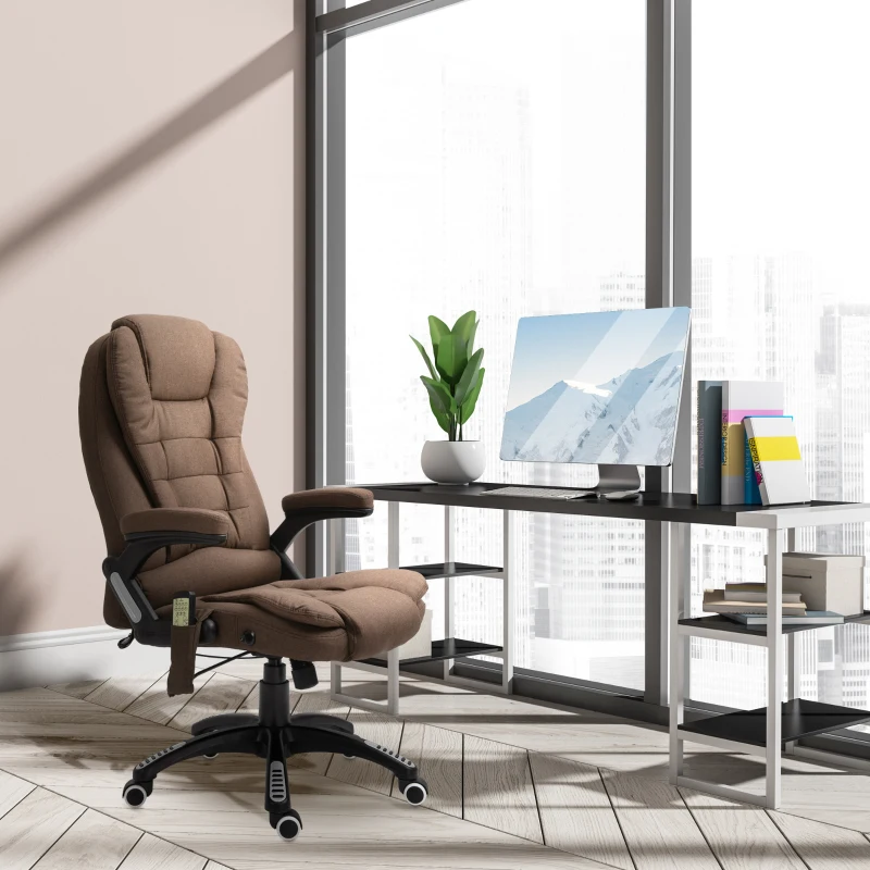 Vinsetto Reclining Massage Office Chair, Executive Office Chair with High Back, Swivel Wheels, Brown