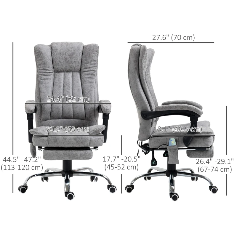 Vinsetto Office Chair 6-point Vibration Massage Chair Micro Fiber Recliner with Retractable Footrest Grey