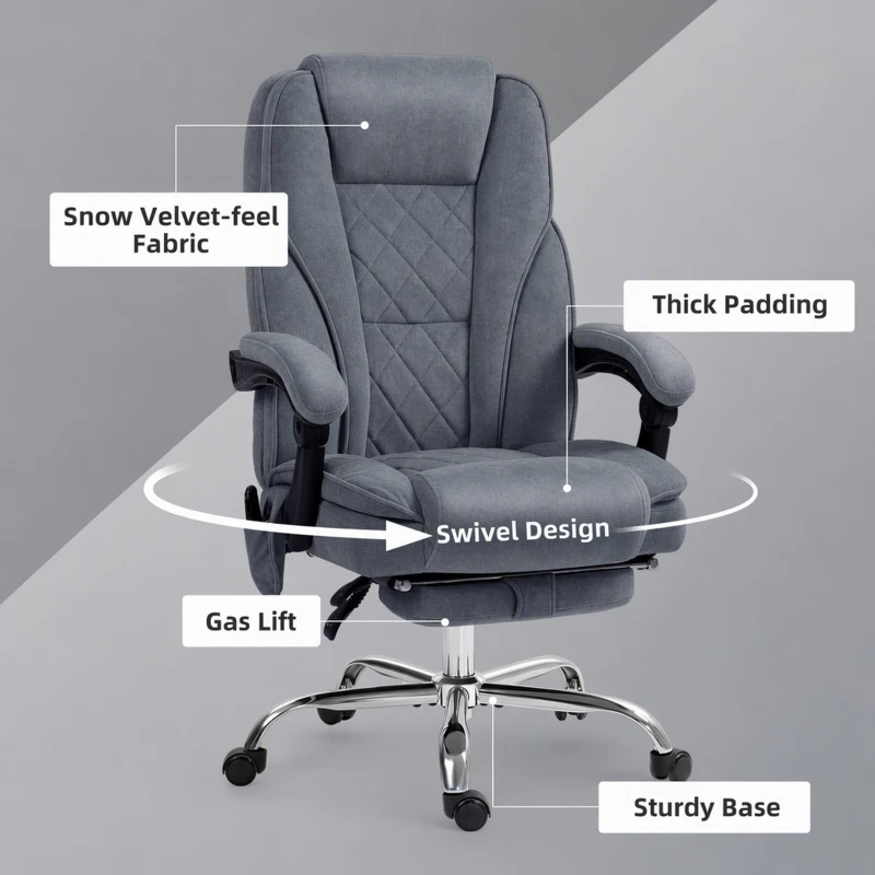 Vinsetto Massage Office Chair, Reclining Computer Chair with Adjustable Height and Footrest, Dark Grey