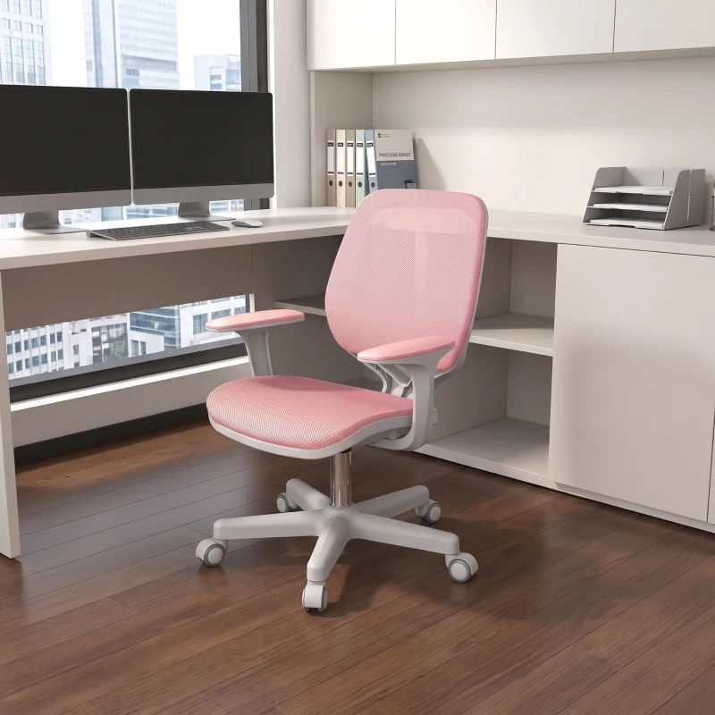 Vinsetto Office Chair, Small Computer Desk Chair with Mesh Back, Swivel Castors, Arm, Pink