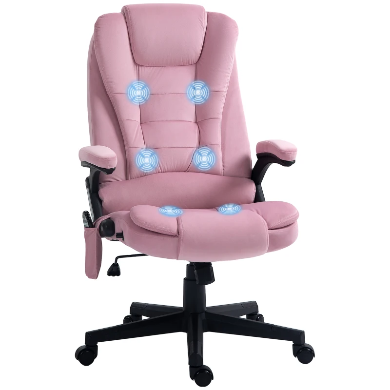 Vinsetto Reclining Massage Office Chair, Executive Office Chair with High Back, Swivel Wheels, Pink