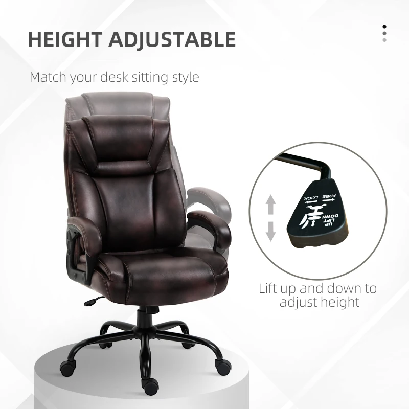 Vinsetto PU Leather Executive Office Chair with High Back, Adjustable Height and Swivel Wheels, 400LBS Capacity, Brown