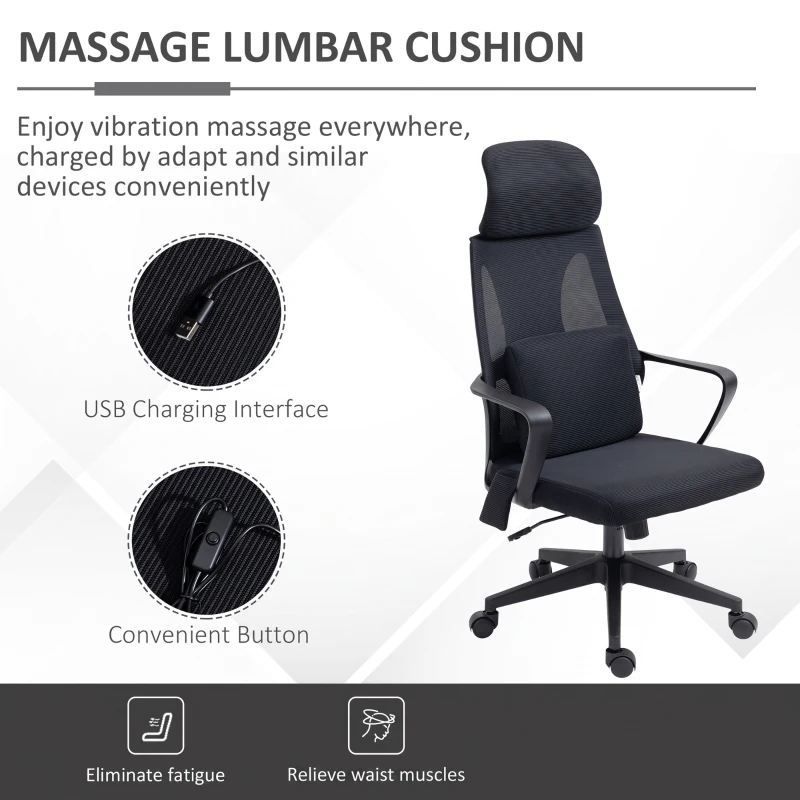 Vinsetto Office Chair High Back, Ergonomic Mesh Computer Chair Executive Task Chair with Massage Lumbar Support & Headrest Rocking