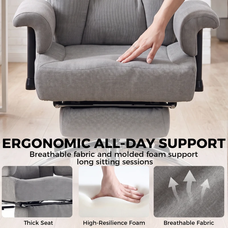 HOMCOM 550lbs Big and Tall Office Chair, Heavy Duty Executive Desk Chair with Adjustable Padded Armrests and High Back, Grey