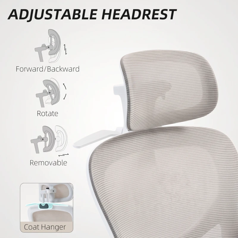 HOMCOM Mesh Office Chair, Ergonomic Desk Chair with Flip-up Armrest, Rotatable Headrest, Adjustable Lumbar Support, Grey