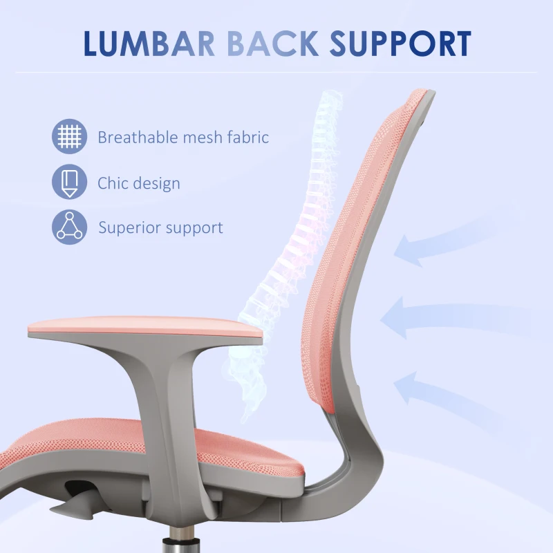 Vinsetto Office Chair, Small Computer Desk Chair with Mesh Back, Swivel Castors, Arm, Pink