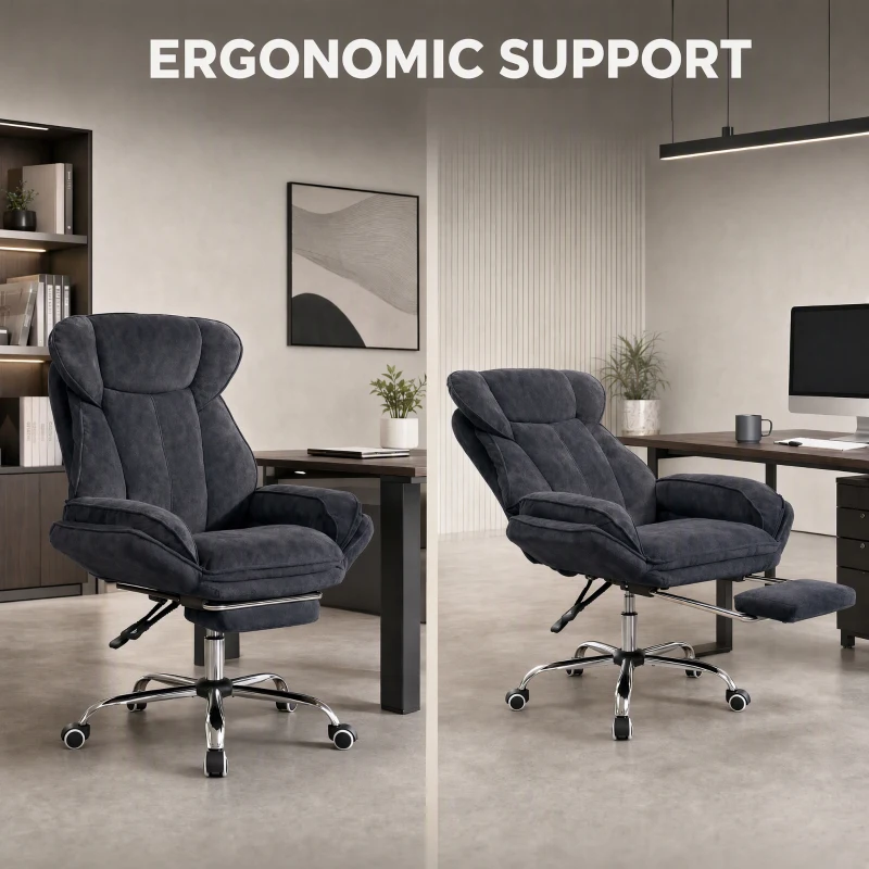HOMCOM Big and Tall Office Chair Footrest Executive Desk Chair High Back Snowflake Velvet Reclining, Black