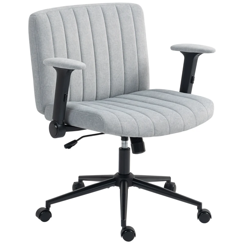 HOMCOM Armless Office Chair with Flip-up Armrests, Wheels, Wide Office Chair with Adjustable Height, Tilting, Grey