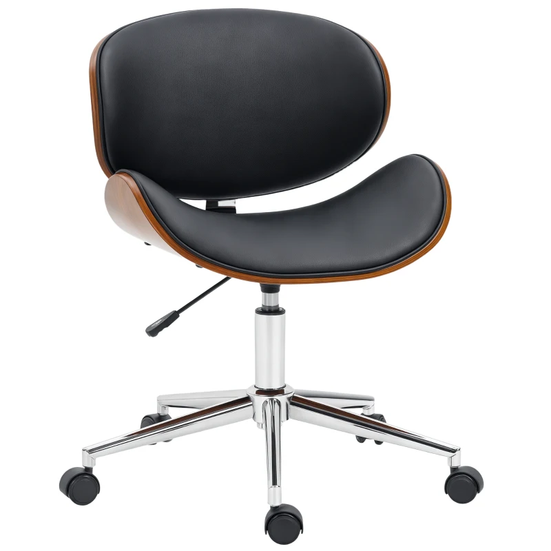 Vinsetto Chair, Faux Leather and Bentwood Computer Desk Chair with 360 Degree Swivel Wheels, Black