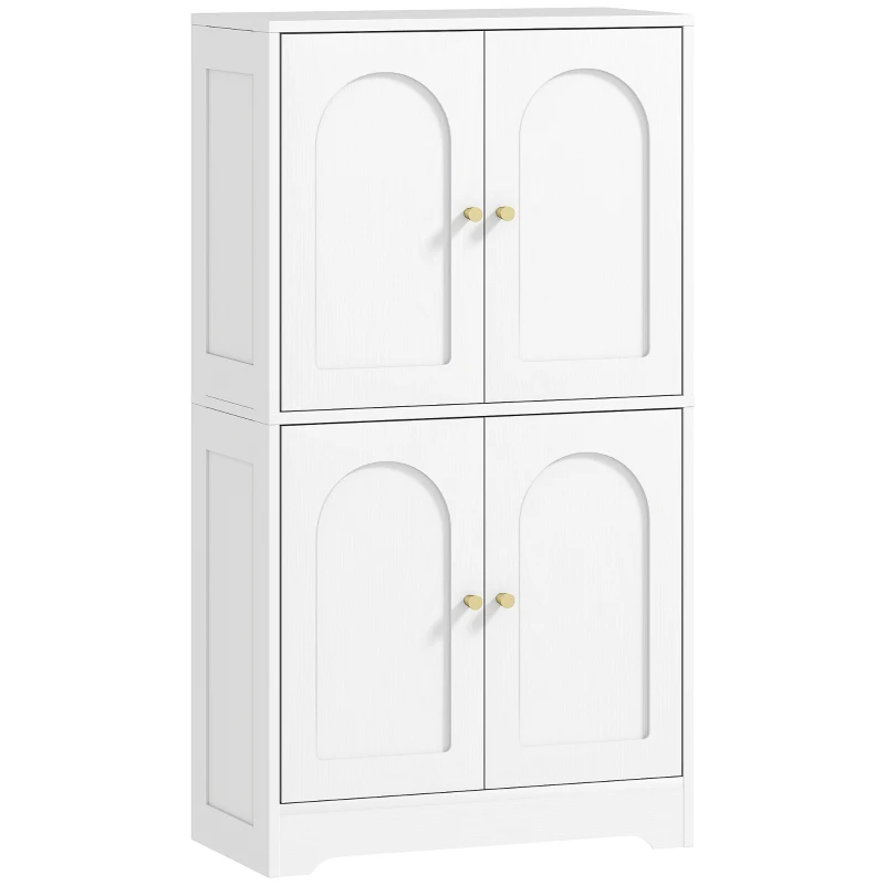 HOMCOM 43" Kitchen Pantry Cabinet, Freestanding Modern Storage Cabinet with 4 Arched Doors and 2 Adjustable Shelves, White